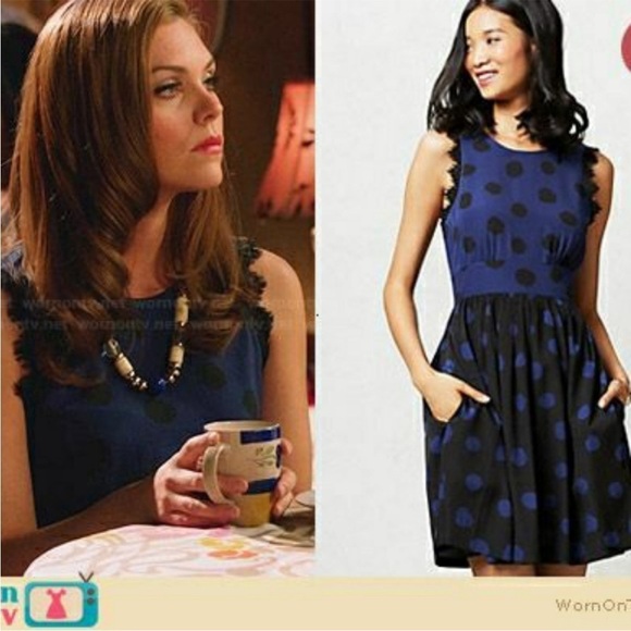 Anthropologie Corey Lynn Calter Blue & Black Polka Dot Dress - Picture 14 of 14